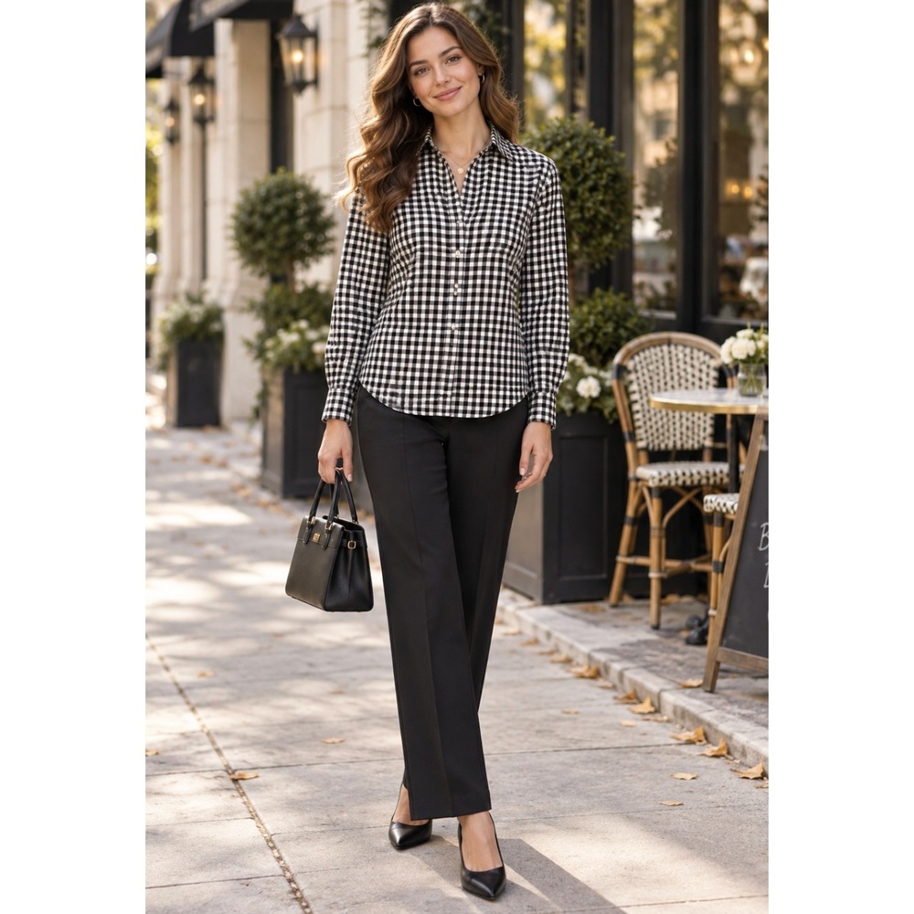 GRAYSON The Hero Black White Gingham Button Front Shirt Blouse Size 02 Small